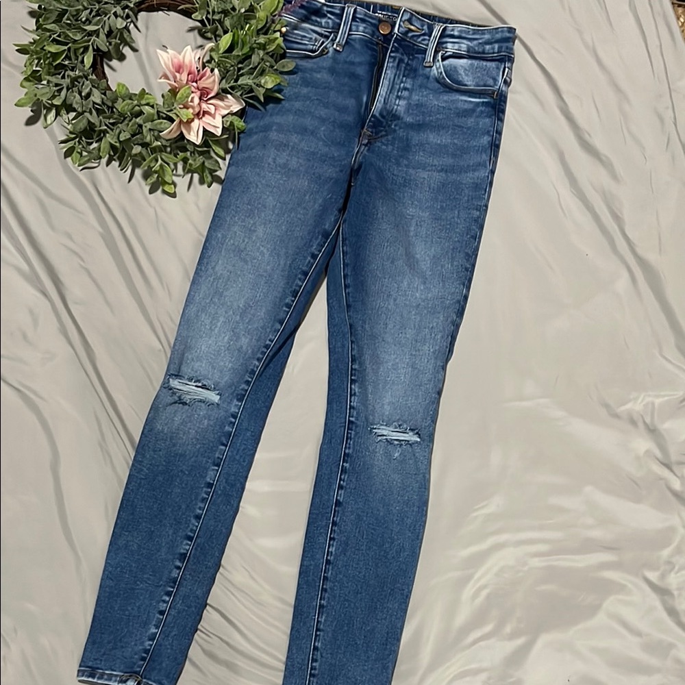 H&M Blue Skinny Jeans with Distressed Details